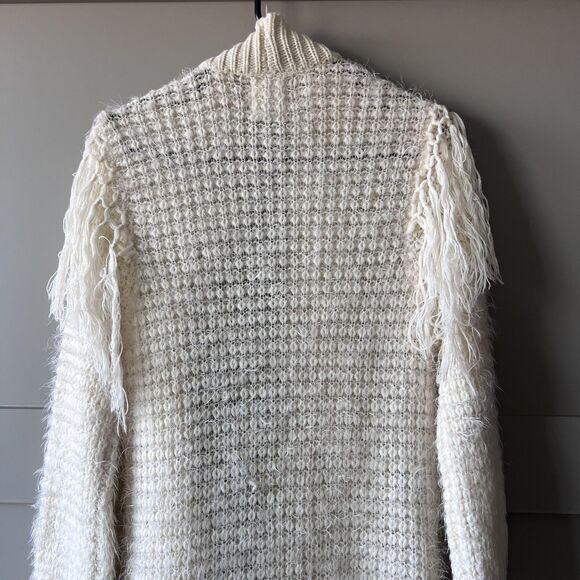 Volcom Sweater Womens XS Small White Fringe Open Front Long Cardigan 80741511 - Picture 6 of 16